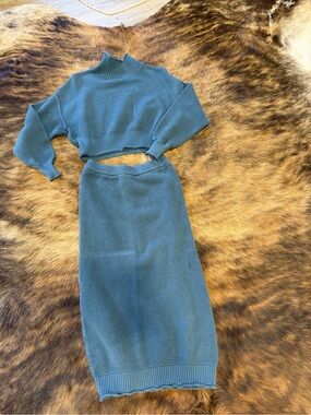 Free people teal hailee Knit Midi Skirt set